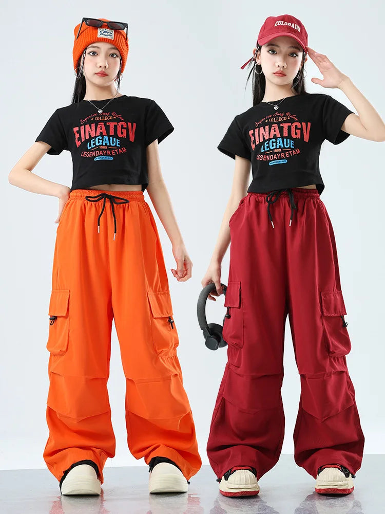 Teenager Kids Hip Hop Style Dance Costume Suit For Girls Fashion Korean Streetwear Outfit Children Street Clothes Set Outerwear
