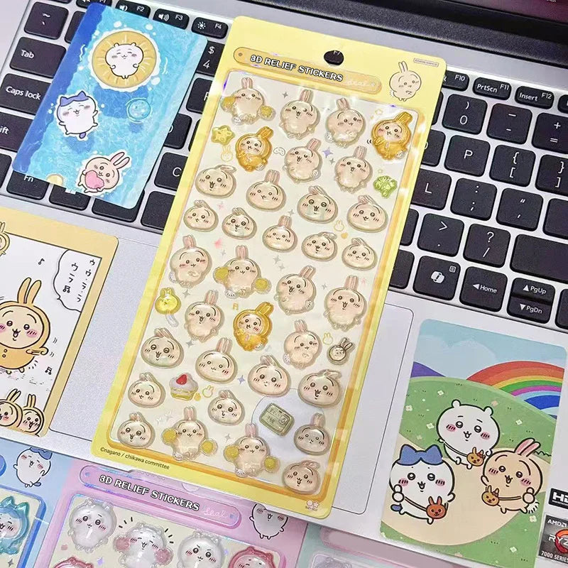Chiikawa Cartoon 3D Sticker DIY Laptop Scrapbook Decal Aesthetic Crystal Stickers Kawaii Solid Decorative Sticker ちいかわ ボンボンシール