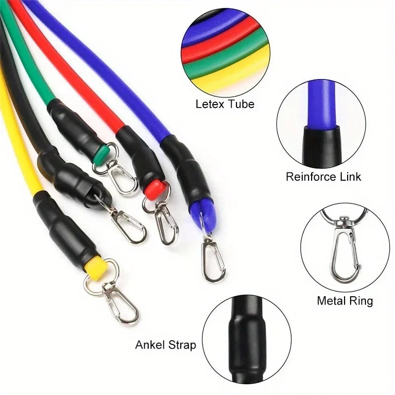 11pcs/Set Pull Rope, Resistance Bands, Portable Fitness Equipment, Ankle Strap, Chest Expander, Elastic Exercise Band