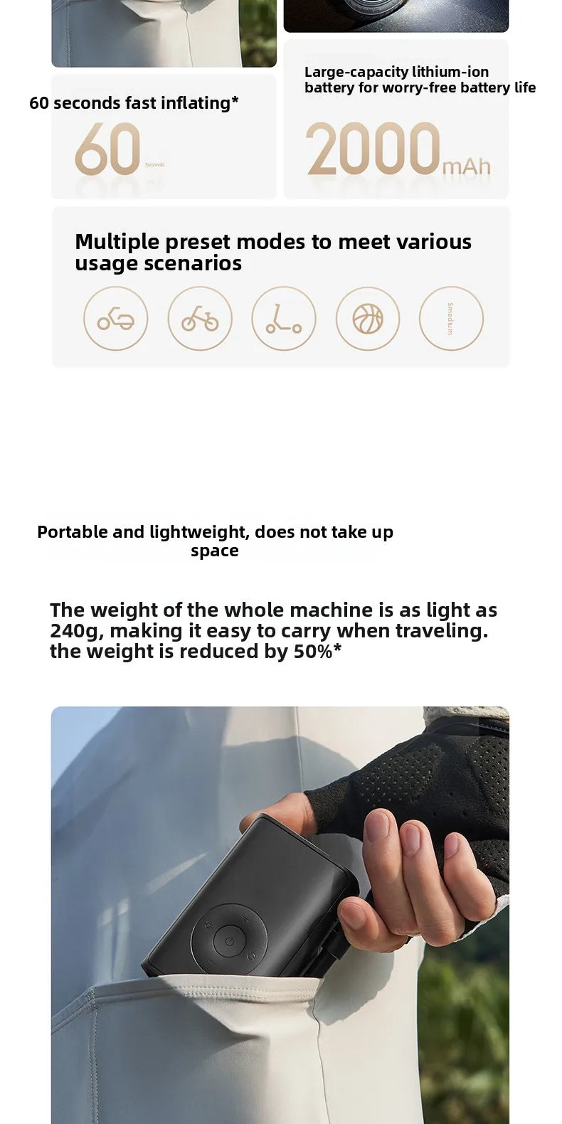 Mijia 2000mAh 150psi Portable Electric Air Pump Multitool Tire Pressure Detection Inflator for Car Bike