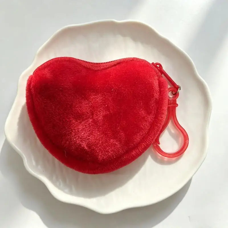 Solid Plush Heart Coin Purse Women's Cute Wallet ID Card Bag Keychain Minimalist Coin Bag Kawaii Wallets For Women Gift