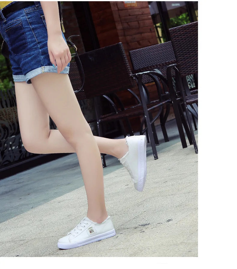 Outdoor Walking Trainers Women Running Shoes Summer Fashion White Canvas  Lace-Up Breathable Jogging Casual Sneakers