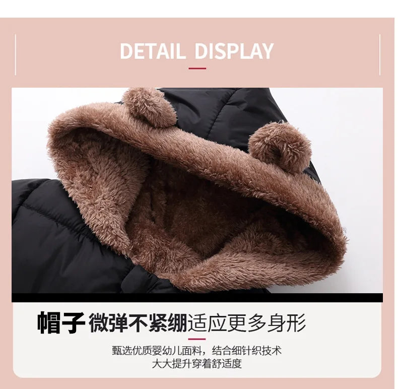 Autumn Winter Newborn Boys Girls Rompers Fleece-lined Zipper Keep Warm Hooded Bodysuits For Baby Kids Children Birthday Present
