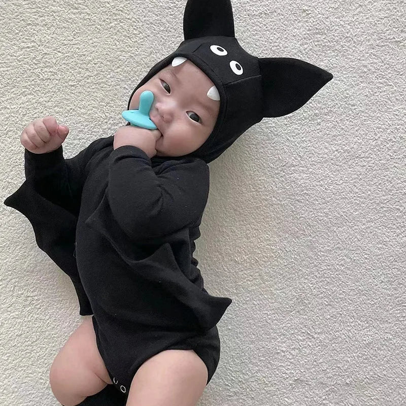 2025 New Baby Halloween Clothes Set Boys Girls Cute Bat Sleeve Bodysuit + Hat  Toddler Fashion Kids Halloween Party Clothing