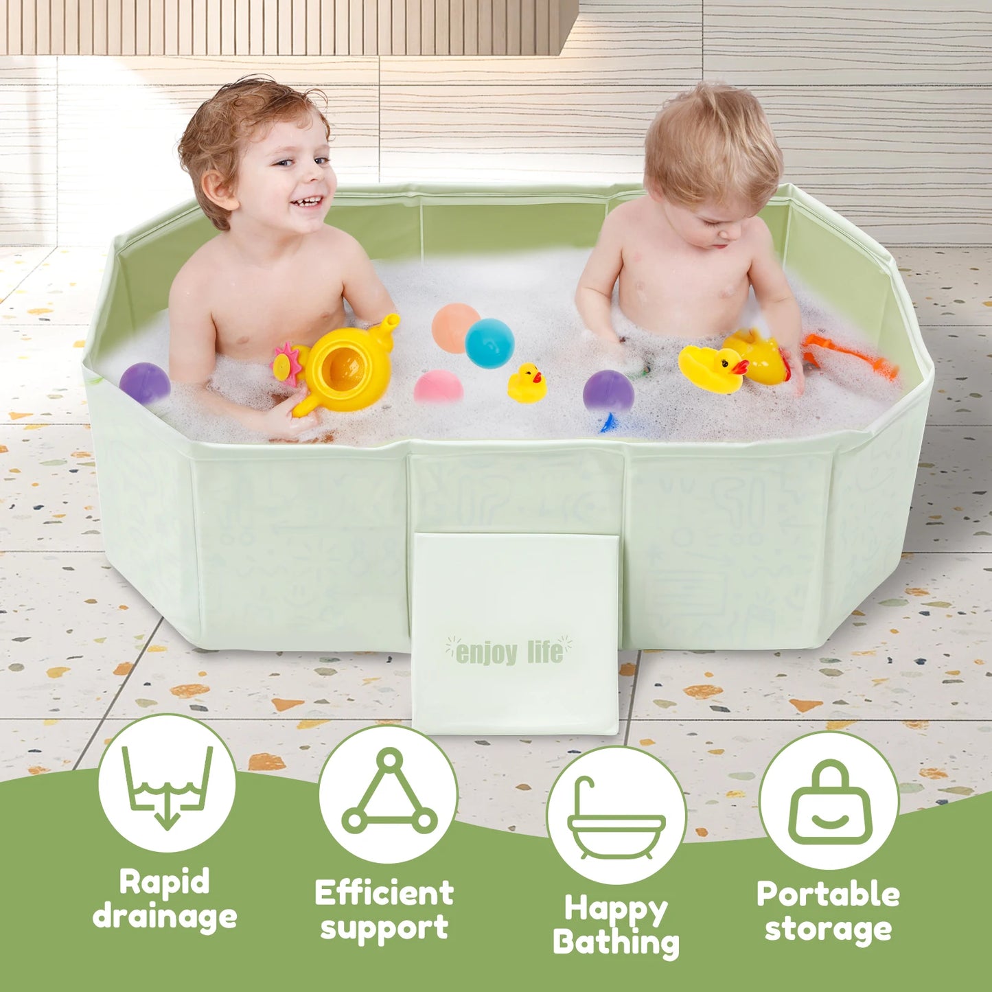 PVC Foldable Baby Bath for 0-4 years old baby and Pet Saving Toddler Infant Bathtub Sturdy Baby Tub for Newborn Home Laundry