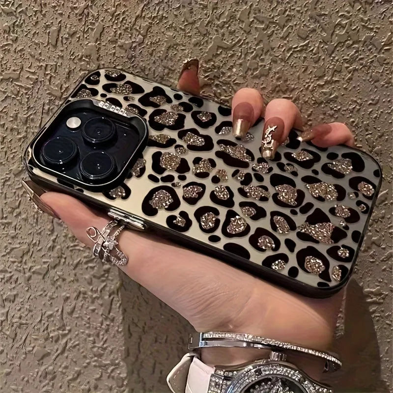 High-Quality Gold Glittering Leopard Print Design Laser Phone Case, Suitable for iPhone 17 16 15 14 13 12 11 Pro Max 14 15 16Plus Phone Case