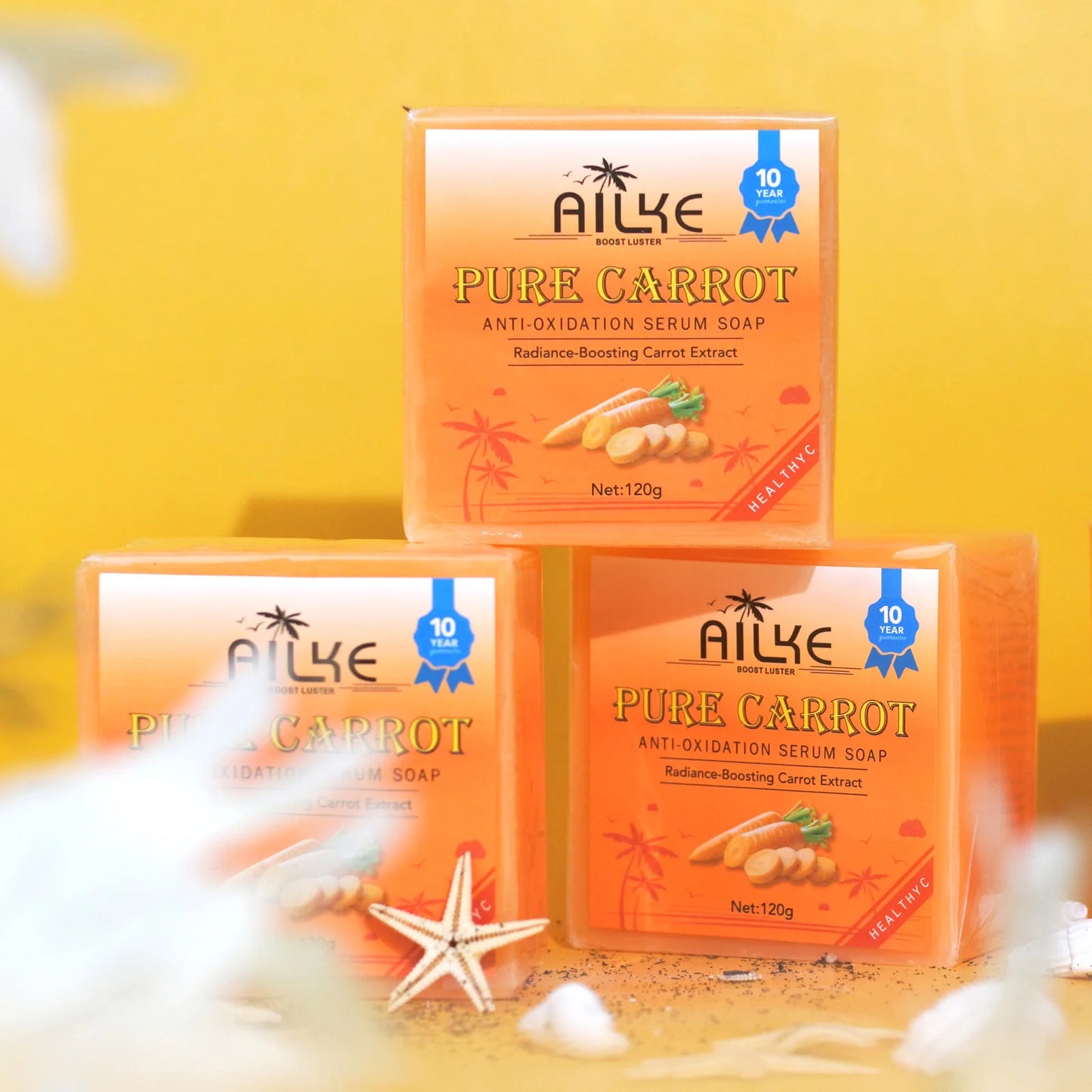 AILKE Organic Brightening Soap, with Carrot, Vitamin C/E, Clean, Moisturizing, Smooth, Soft Skin, Reduce Spots, for Face, Body