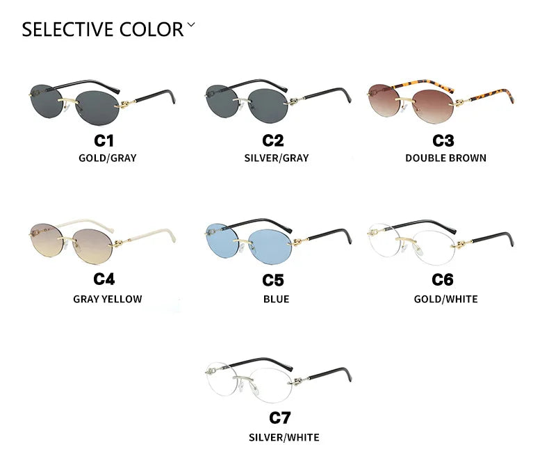 Fashion Oval Rimless Sunglasses for Woman Popular Round Frameless Sun Glasses Shades Retro High Quality Unisex Stylish Eyewear