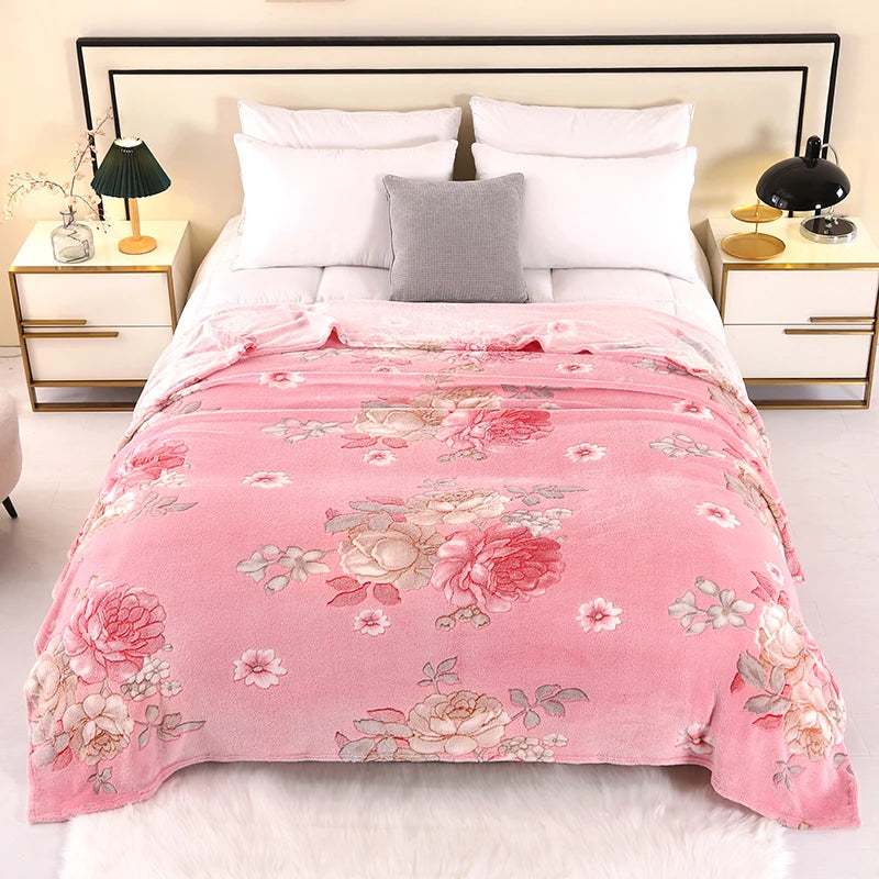 1pc Floral Style Warm Bedspread Fleece Blanket Plaid Travel Shawl Sofa Nap Blanket Home Bedsheet Manta 70X100cm Suitable For Pet