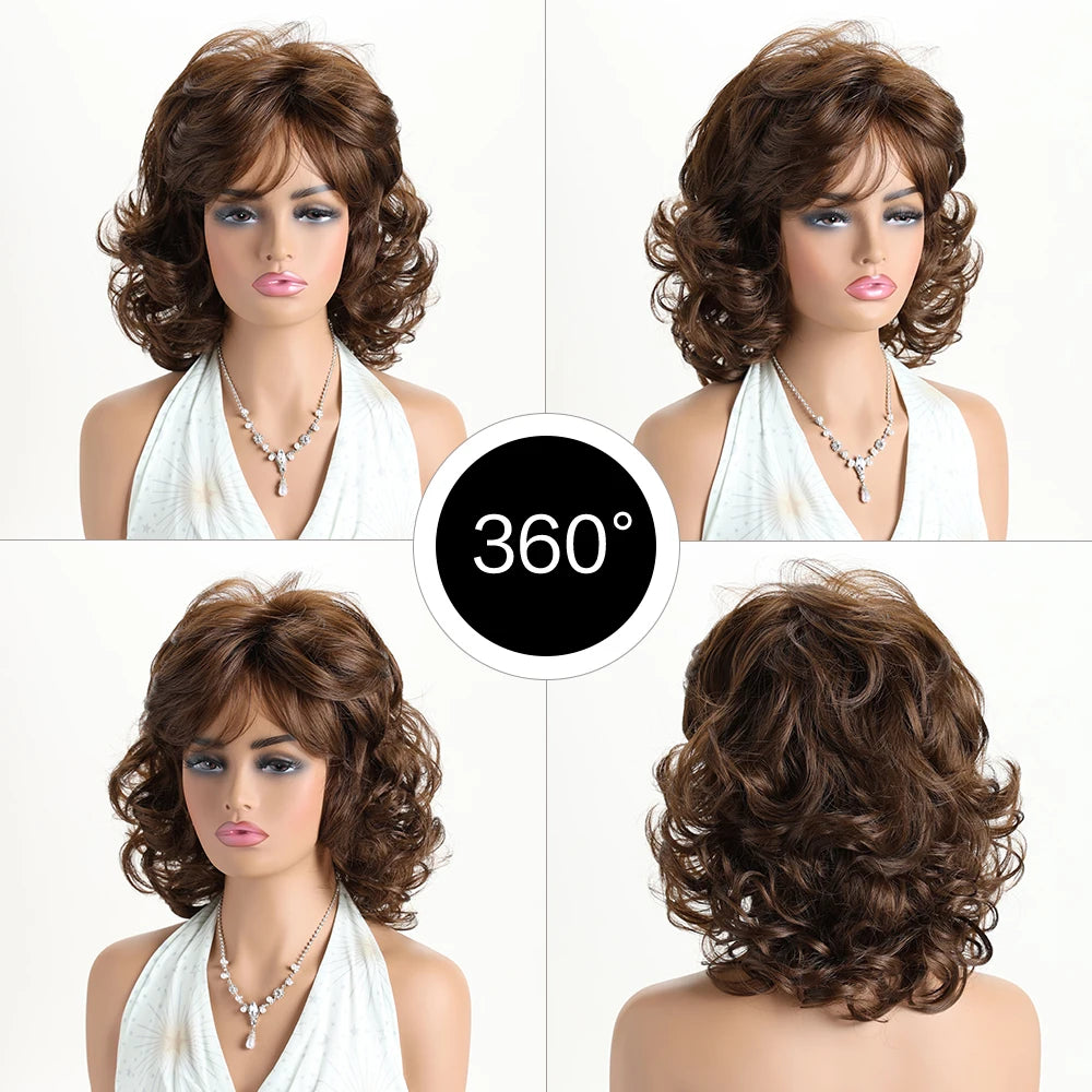 12 Inch Short Curly Wavy Wig with Hair Bangs 100% Imported Premium Synthetic Fashion Hair Wigs for Women