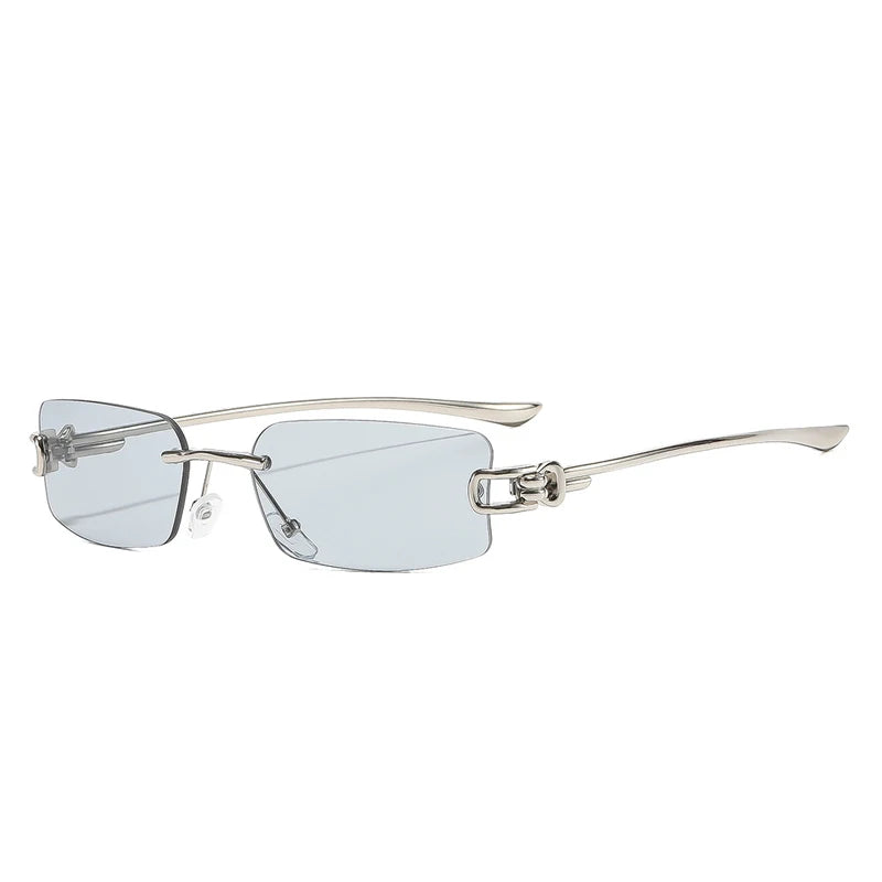 SO&EI Ins Popular Fashion Rectangle Rimless Sunglasses Women Retro Clear Ocean Lens Shades UV400 Men Trending Sun Glasses