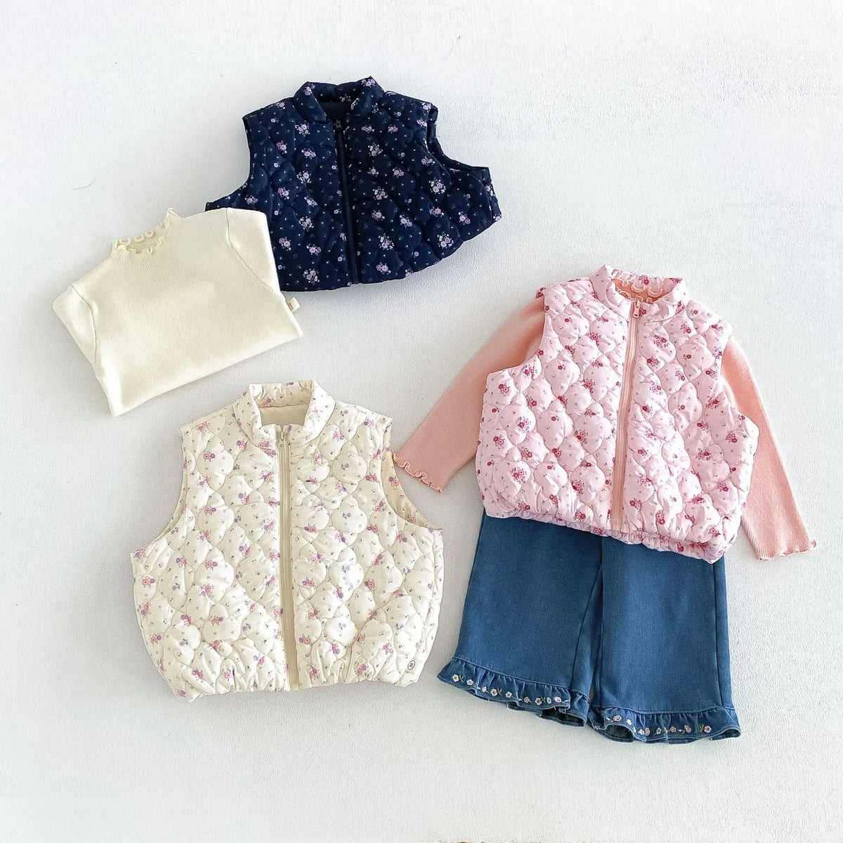 2026 New Winter Girls Quilted Floral Padded Vest | Thick Cotton Gilet | Cute Warm Outwear
