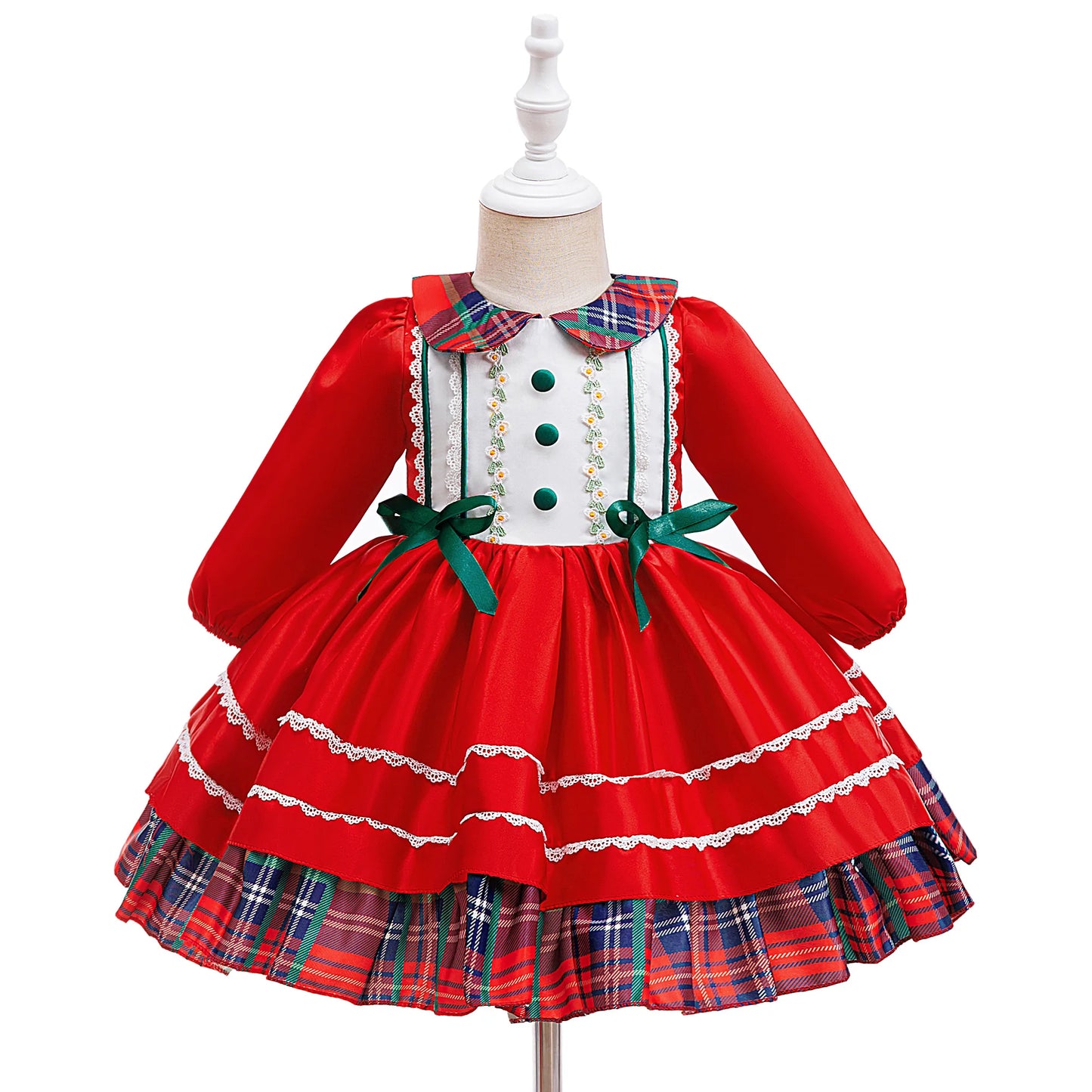 Long Sleeve Plaid Party Baby Dress for Girls Carnival Halloween Christmas Cosplay Costume Elegant Baby Prom 1st Birthday Dresses