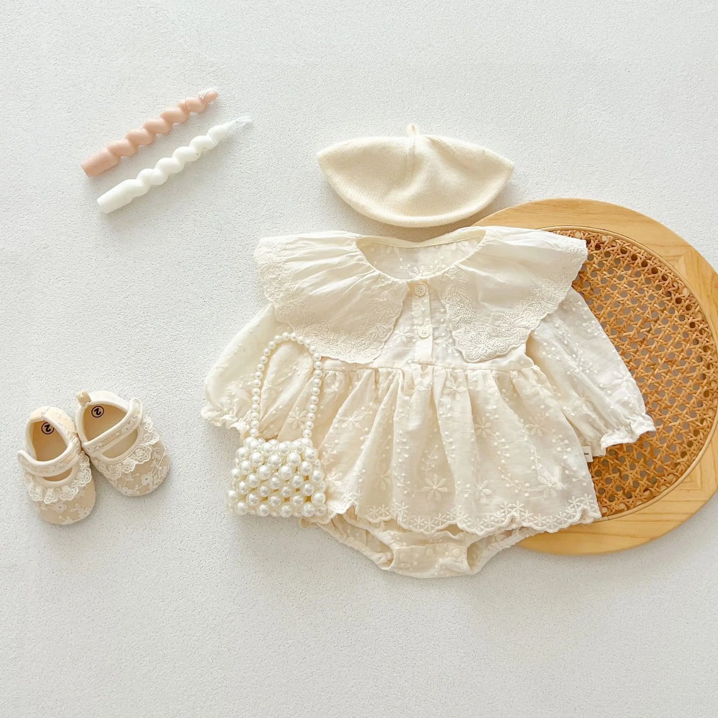 Autumn Newborn Infant Baby Girls Embroidery Lapel Romper Muslin Sweet Princess Long Sleeve Rompers Kids Fashion Baby Clothing