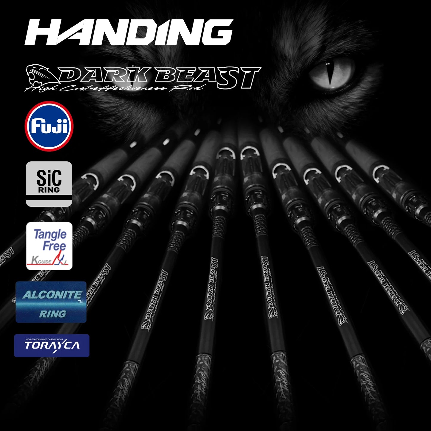 HANDING Dark Beast Long Cating Rod Toray Carbon Fiber Fuji A and SiC Guide Rings High Density EVA Handle Carbon Fiber Reel Seat