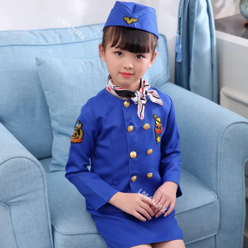 Halloween Pilot Cosplay Costumes For Kids Boys Birthday Gift Girls Flight Attendant Fancy Dress Military Performance Uniform