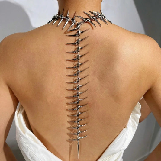 Punk Style Spine Bone Back Chain Necklace for Women Exaggerated Personality Simple Retro Hip Hop Body Chain Jewelry Gift