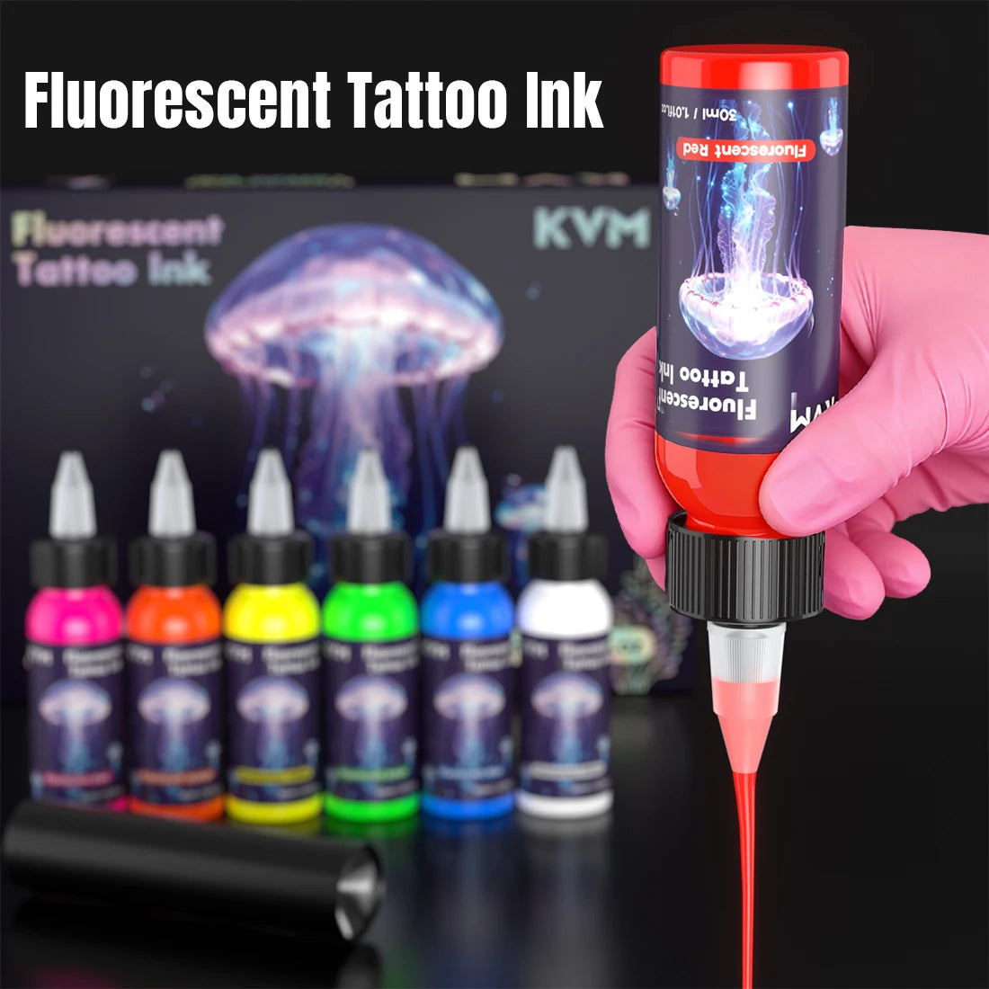 Fluorescent Tattoo Ink 30ml 7 Color Pigment Equipped with Ultraviolet Light Illumination Suitable for Body Art Tattoo Supplies