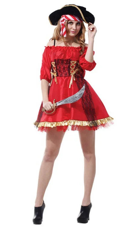 Halloween Theme Women Fancy Dress ，Parent-child Role Playing Cosplay Costumes,Female Pirates Captain of the Caribbean