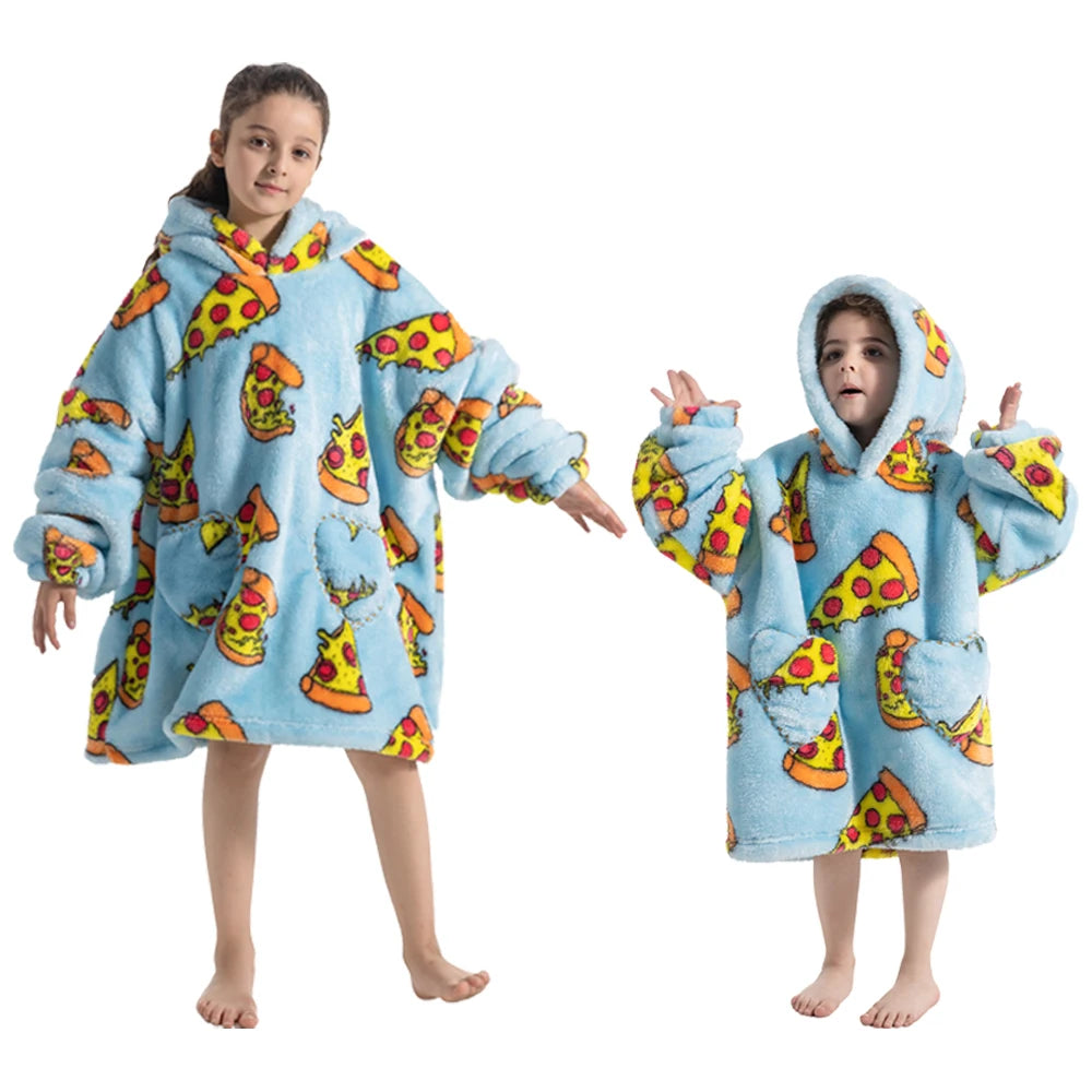 Halloween Pumpkin Hoodies for Boys Girls Winter Thick Flannel Hooded Sweatshirts Kids Clothing Children Oversized Blanket Hoodie