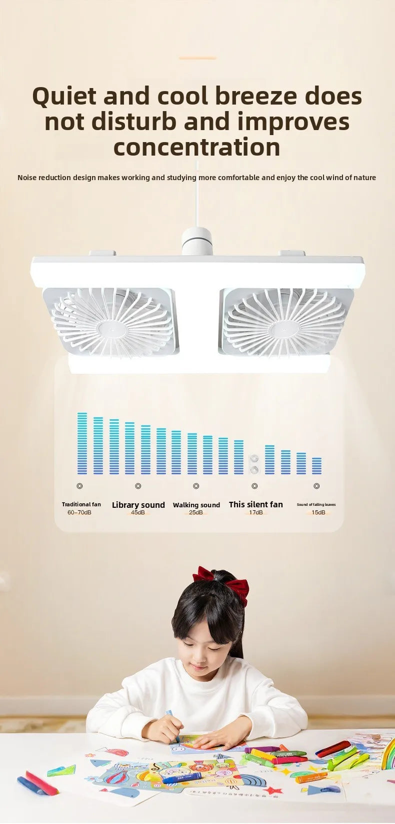 3000K-6000K E27 Ceiling Fan Light with Remote Control Dimming Speed Control Dual Head Fan for Air Circulation Silent Fan Light