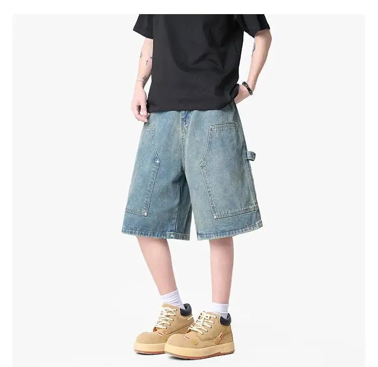 IEFB Workwear Men's Denim Shorts Multi Pocket Wide Leg Baggy Fit Casual Summer Streetwear Casual Cargo Jeans 9X2957