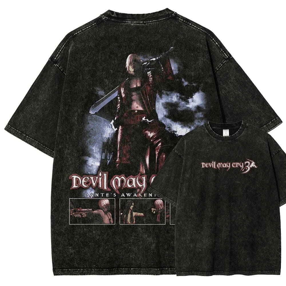 Devil May Cry Washed T-shirt 2026 New Model personality Clothes shirt Year round clothing Streetwear Trendy high quality Couples