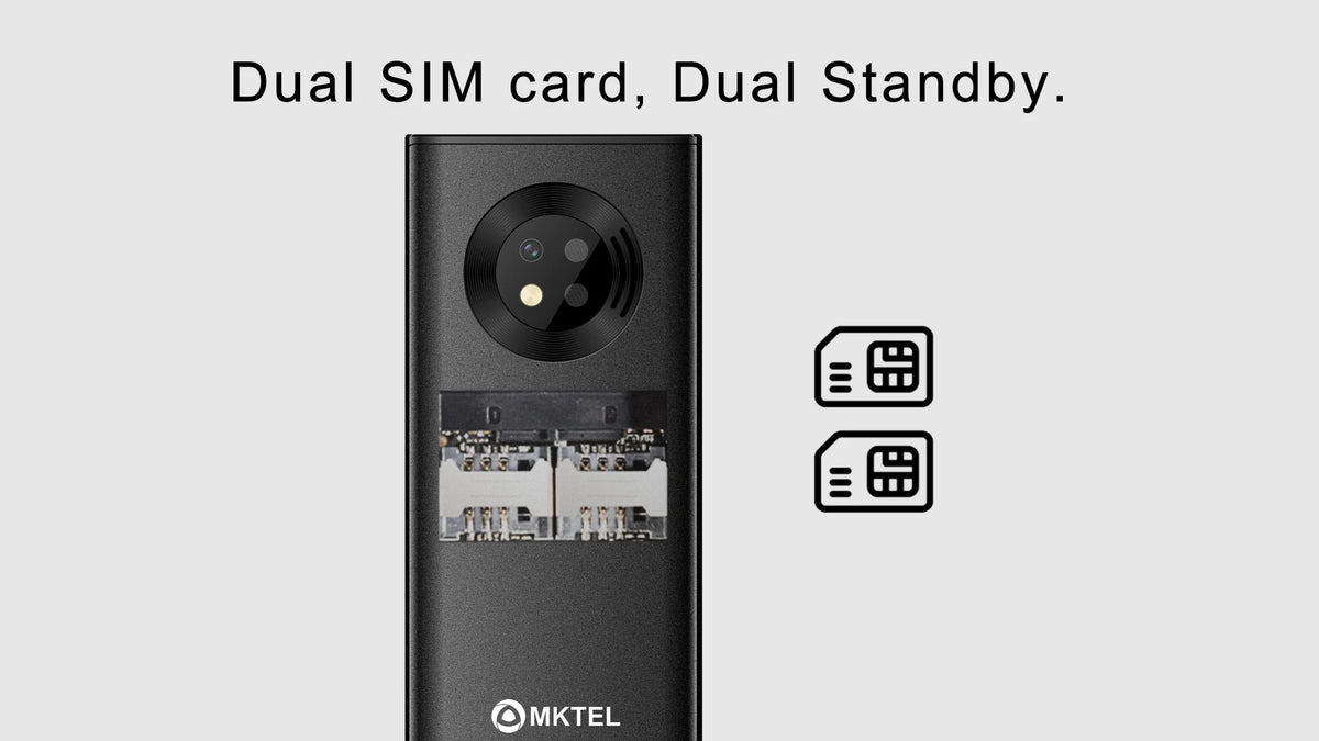 MKTEL EXO Feature Phone Senior Mobile Phone Dual SIM Dual Standby 1.77" Display GSM MP3 MP4 FM Radio Strong Torch Loud Speaker