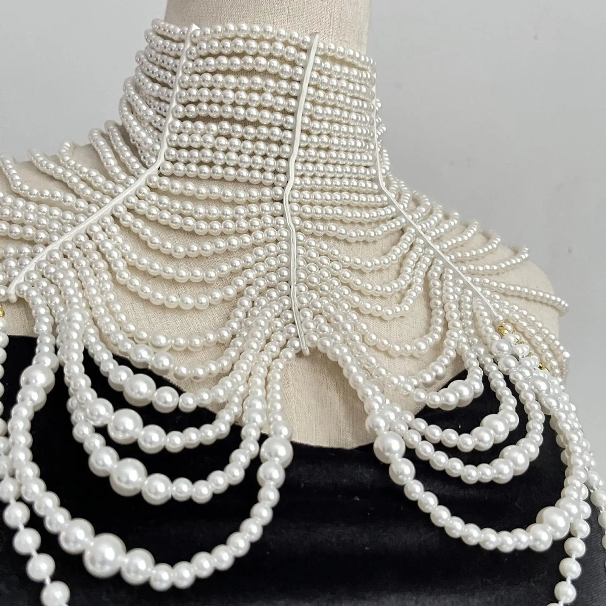 Luxury Women Pearls Choker Necklace Bride Wedding Gown Cape Multi-layers Pearls Beaded Wide Body Chain Collar Necklace Jewelry