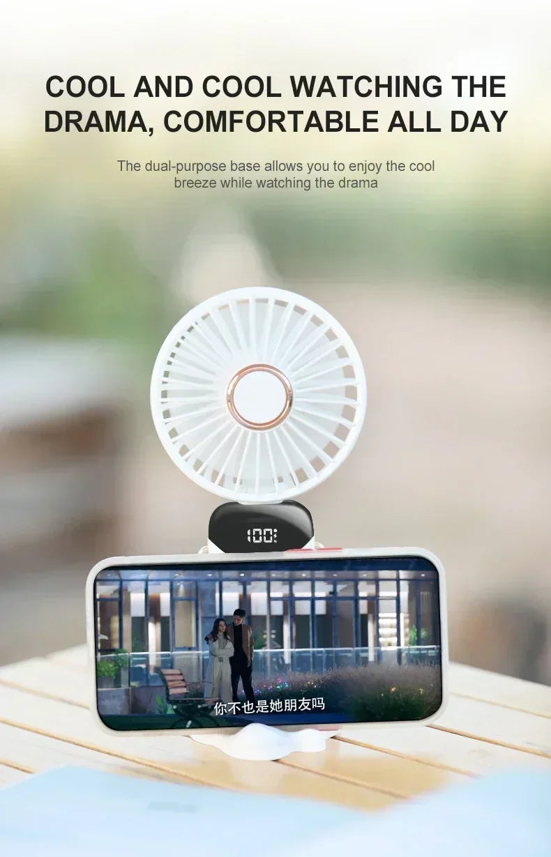 Folding Fan Mini Portable Hand-Held Fan Rechargeable Multifunctional Fan With Display Screen Neck Hanging Fans