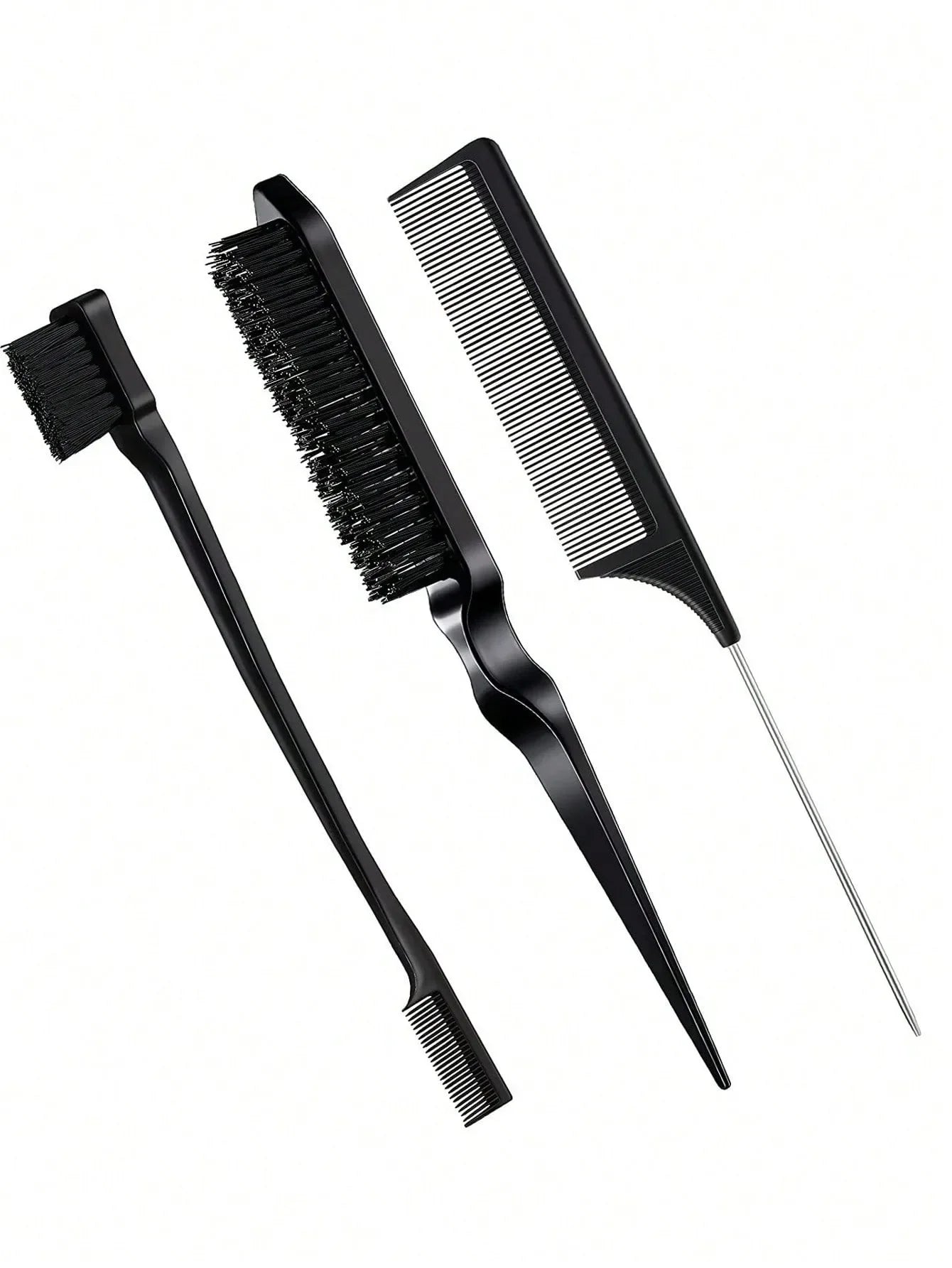 3pcs Styling Comb Set with Triple Tear Hair Brush Mouse Tail Comb Edge Brush, Salon Hair Styling Tool Special for Real Hair Wigs