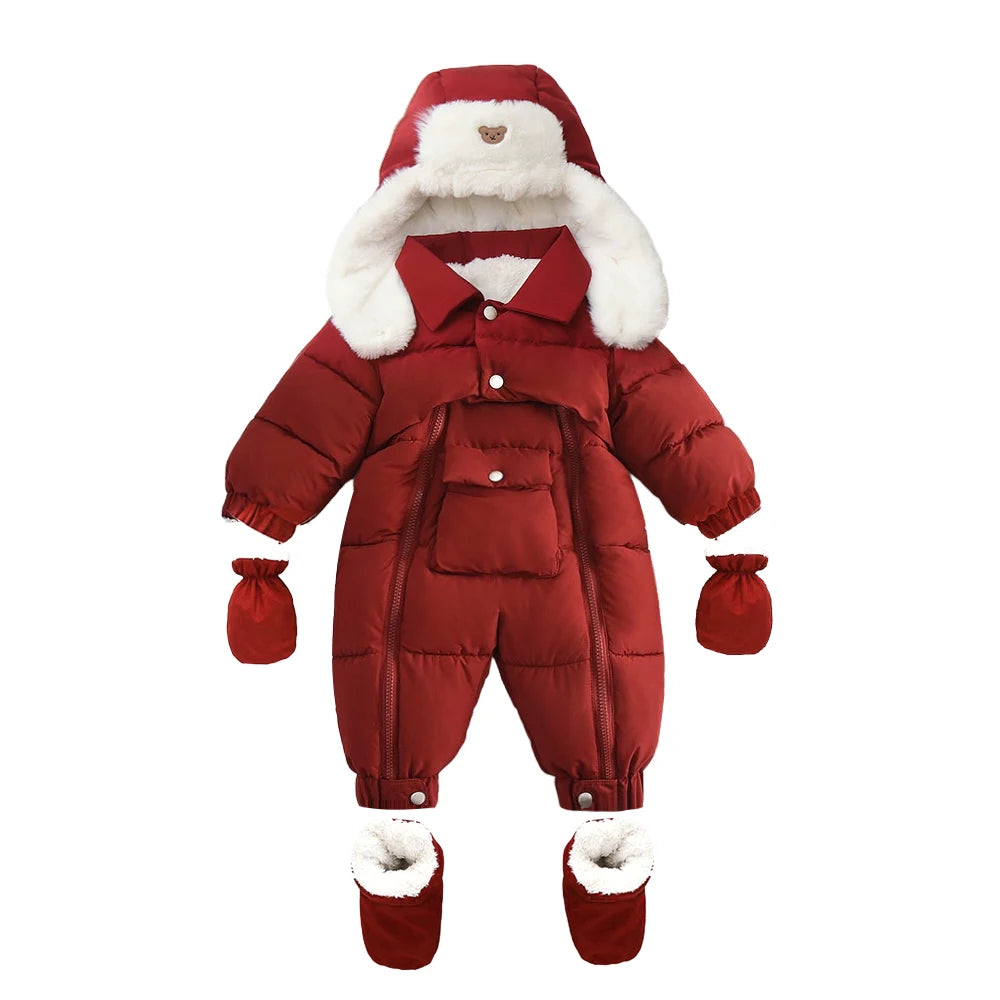 Ircomll Winter Baby Jumpsuit Thick Warm Infant Hooded Inside Fleece Jacket Newborn Boy Girl Coat Overalls Cotton Down Jacket