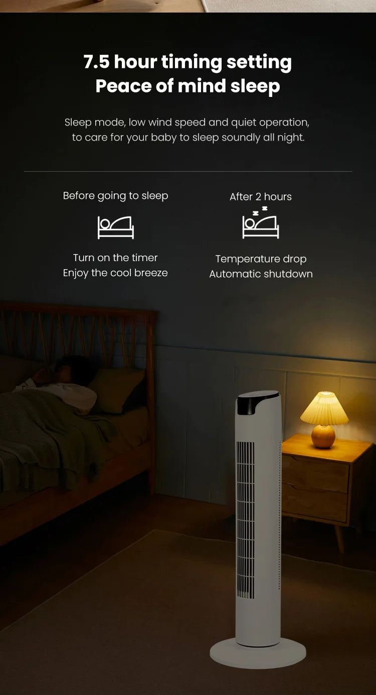 Electric Tower Fan Leafless Blades Remote Control US Plastic Household Floor Fan Box Installation Air Cooling Feature