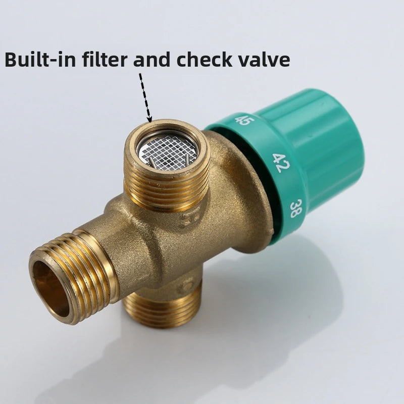 Thermostatic Mixing Valve 1/2'' Male Connection Water Temperature Control Valve Solid Brass for Bathroom Heating System