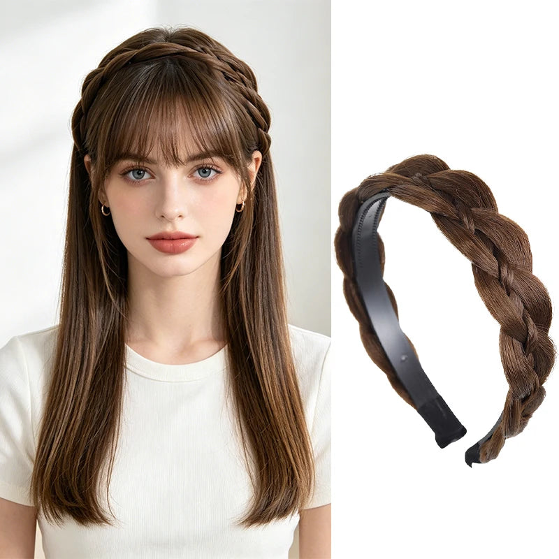 Synthetic Fiber Fishbone Braid Wig Headband – Instant Updo, Easy Wear, Versatile for Indoor & Outdoor Occasions