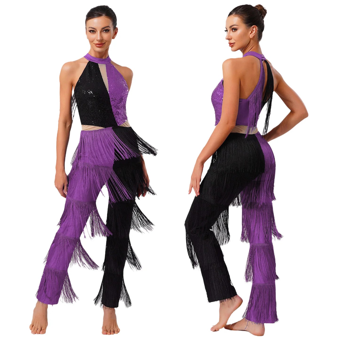 Halloween Hippie Costume womne Vintage 70s Disco Stage Performance Dancing Jumpsuit Singer Sequins Tassel Tango Cha-cha Costumes