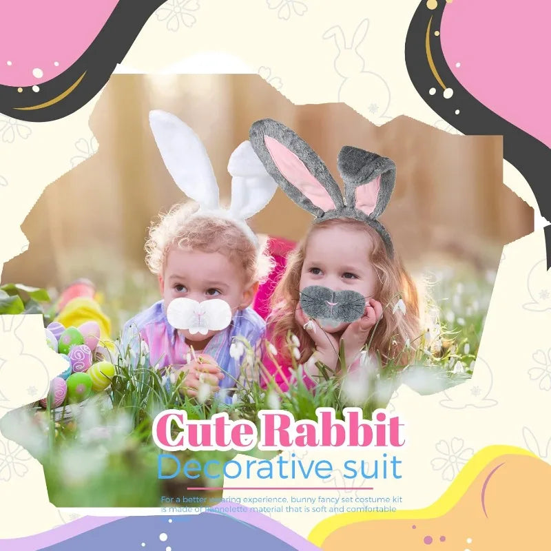 Halloween Bunny Costume Accessories Set Bunny Nose Tail Tie and Ears for Boys Girls Halloween Party Cosplay