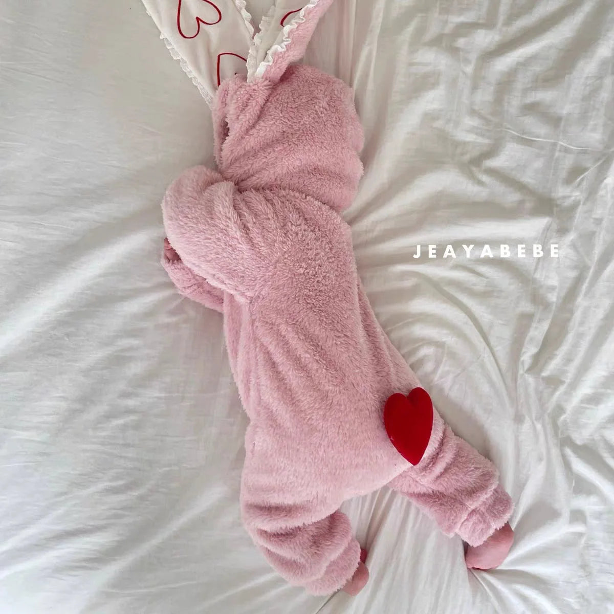 2025 Winter New Baby Long Sleeve Warm Romper Plus Velvet Thick Infant Girl Rabbit Ears Hooded Jumpsuit Toddler Clothes 0-24M