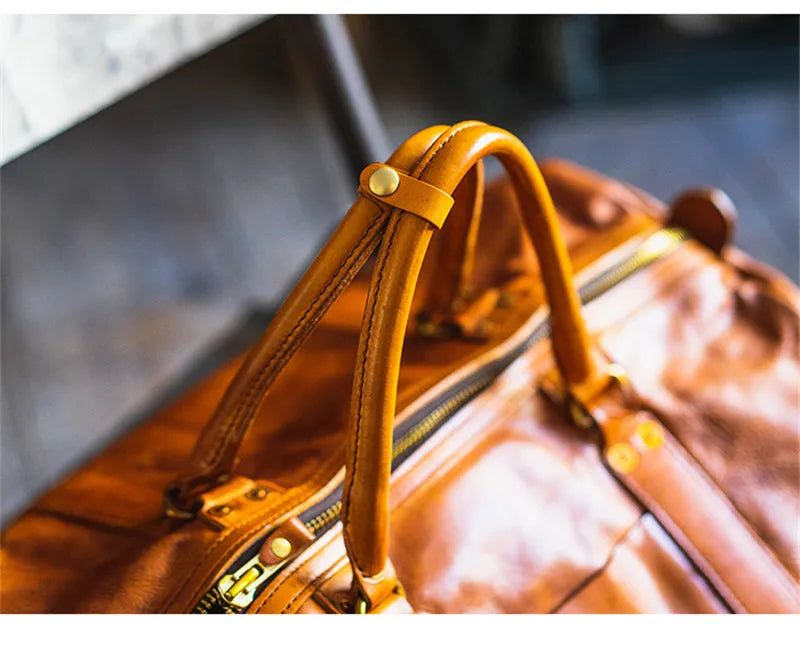 Vintage fashion luxury genuine leather men's travel bag outdoor weekend large capacity crossbody bag real cowhide women handbag
