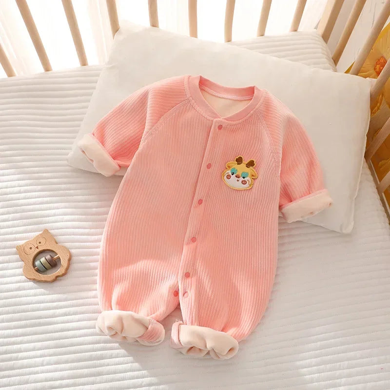 Autumn Baby Jumpsuit Long Sleeves Long Pants Warm Autumn Winter Double-faced Fleece Cartoon Design for Boys Girls Bodysuit