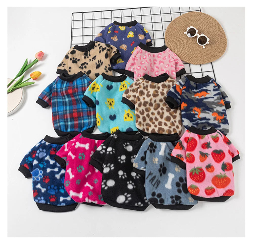 Warm Fleece Pet Pullover Sweater for Cats And Small Dogs Autumn Winter Cat Puppy Clothes Cute Printed Kitten Costume Outfits