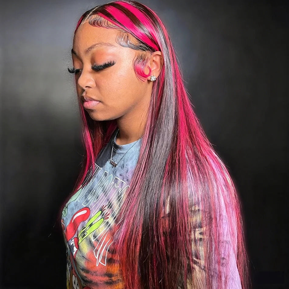 Pink Highlight Colored Human Hair Wigs Woman 13x4 Transparent Lace Front Wig On Clearance Sale Lace Frontal Wig Glueless HD Wigs