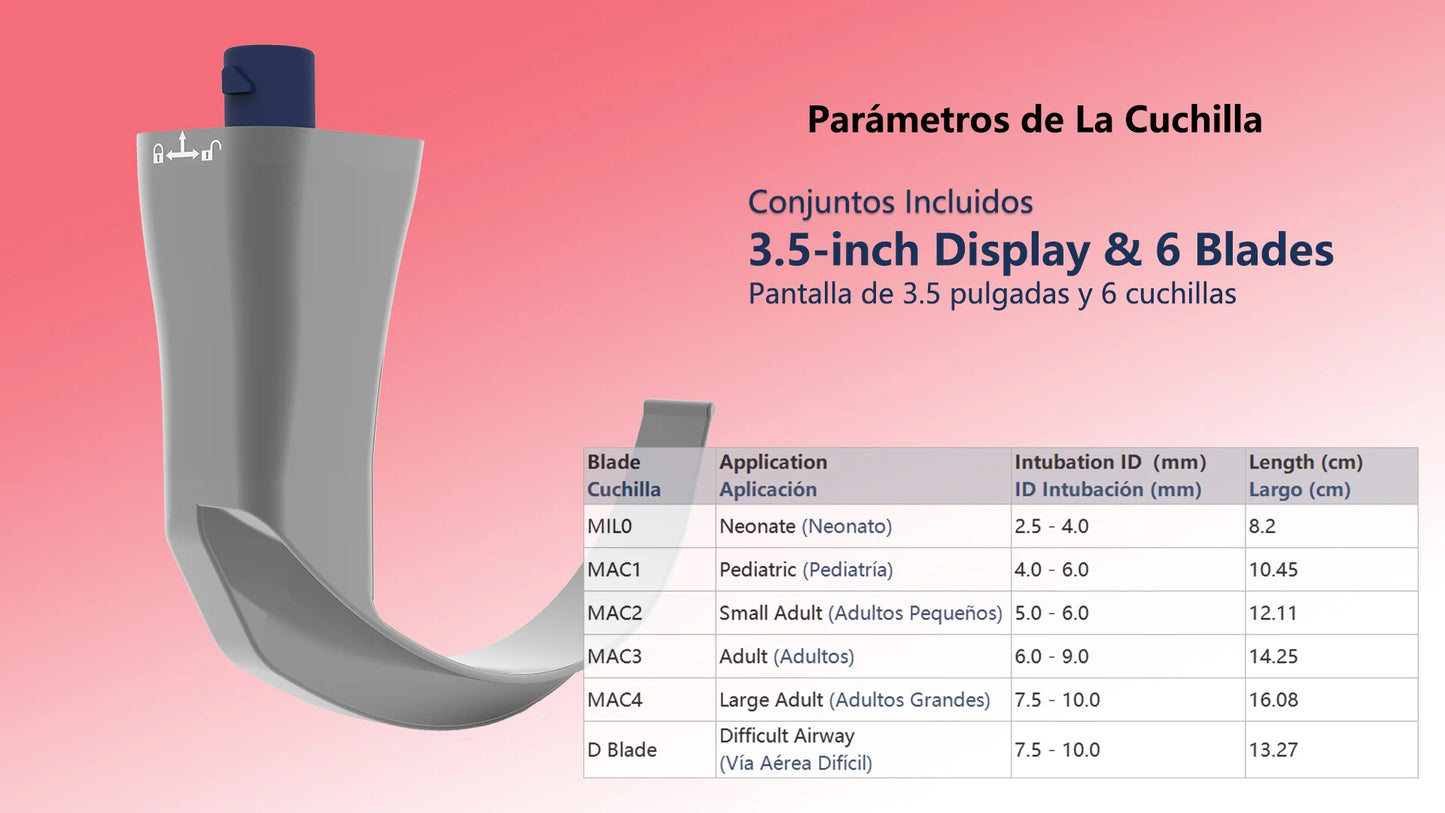 3.5" Touch Screen Video Laryngoscope for Anesthesia, 6 Blades Optional & Customizable Combination