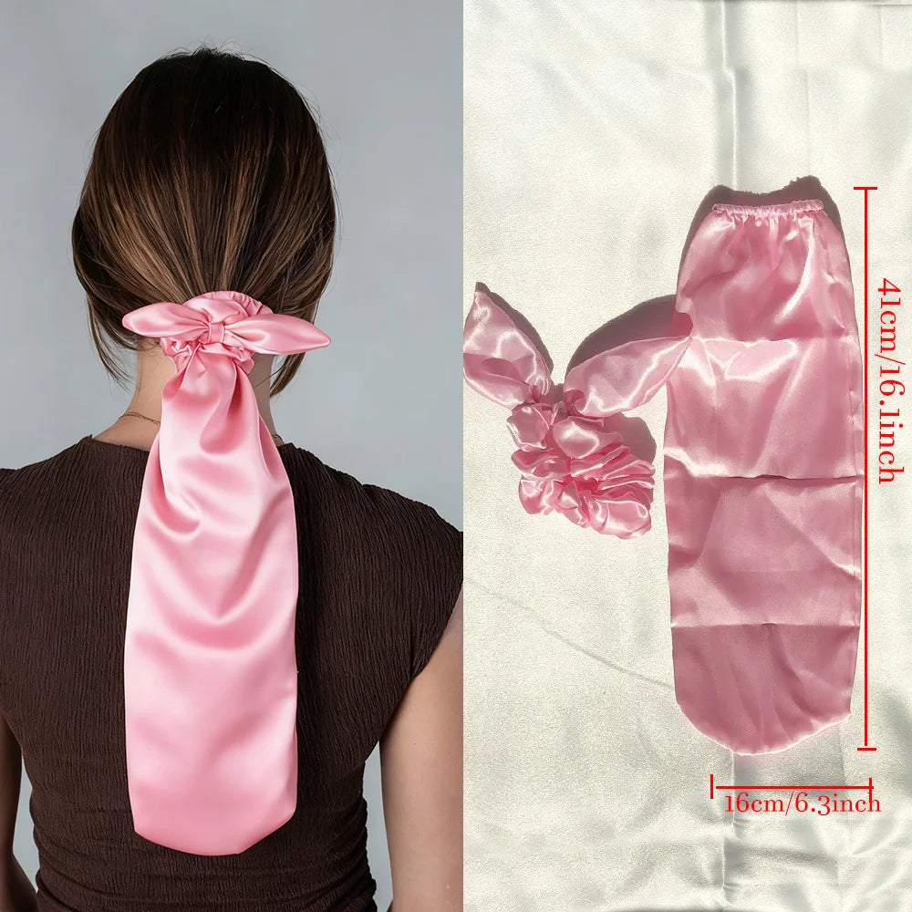 1 Silk Scrunchie+1 Hair Cover Satin, Sleep Cap for Women & Men - Reversible Breathable Hair Protector with Bow Design, Soft Long