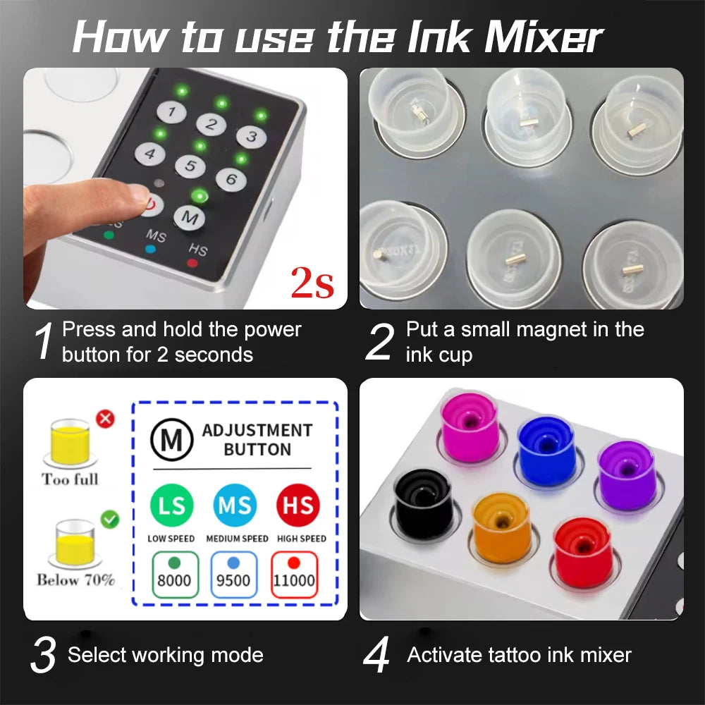 High Speed Magnetic Pigment Mixer  Wireless Tattoo Ink Vortex Mixer & Anti-Sedimentation Pigment Stirrer  Three Speed Adjustable