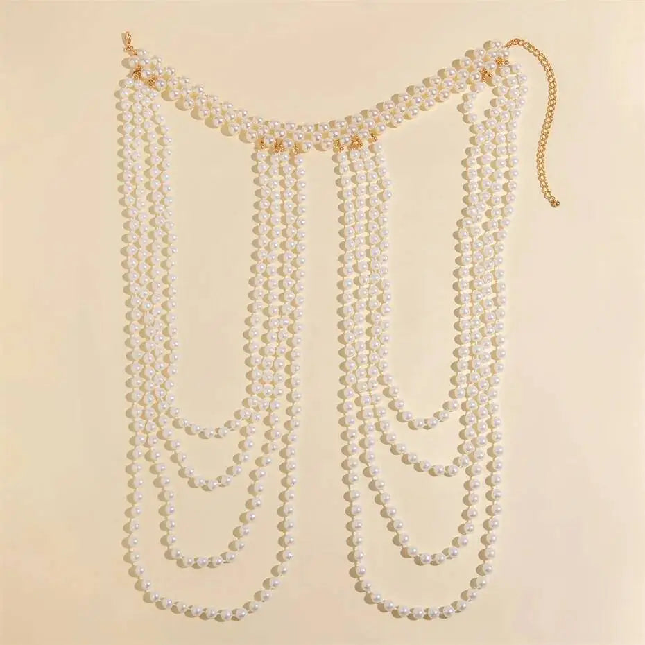 Lacteo Elegant Temperament Imitation Pearl Shawl Shoulder Chain Necklace Women Romantic Wedding Banquet Jewelry Accessories