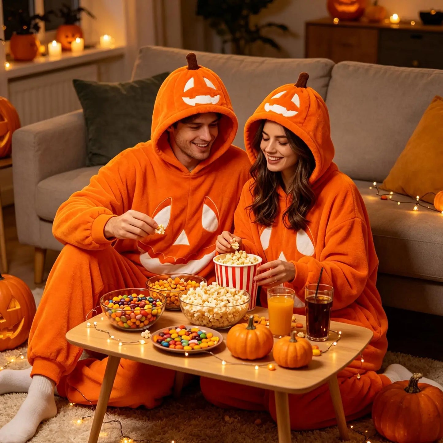 Halloween Pumpkin Costume Soft Breathable Hooded Jumpsuit Halloween Pumpkin Hooded Jumpsuit For Cosplay Concert Party Home
