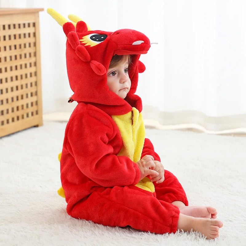 MICHLEY Carnival Dinosaur Baby Winter Costume Rompers Clothes Cute Cartoon Jumpsuit Bodysuit Overall Unicorn For Girls Boys Kid