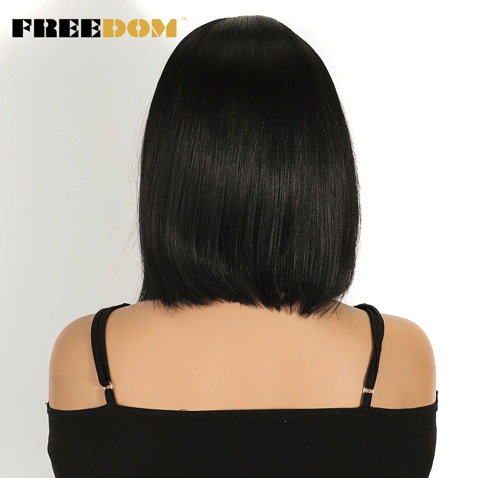 FREEDOM Synthetic Lace Front Wigs For Women 10 inch Short Bob Wig 13x3 Pre Plucked Natural Hairline Ombre Brown Blonde Lace Wig