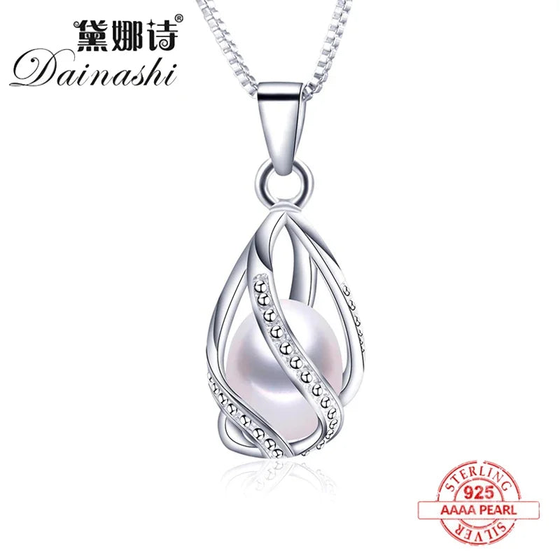 100% Natural Freshwater Pearl Cage Pendant for Women 925 sterling Silver White Pearl Pendant Necklace Jewelry with 45 Chain